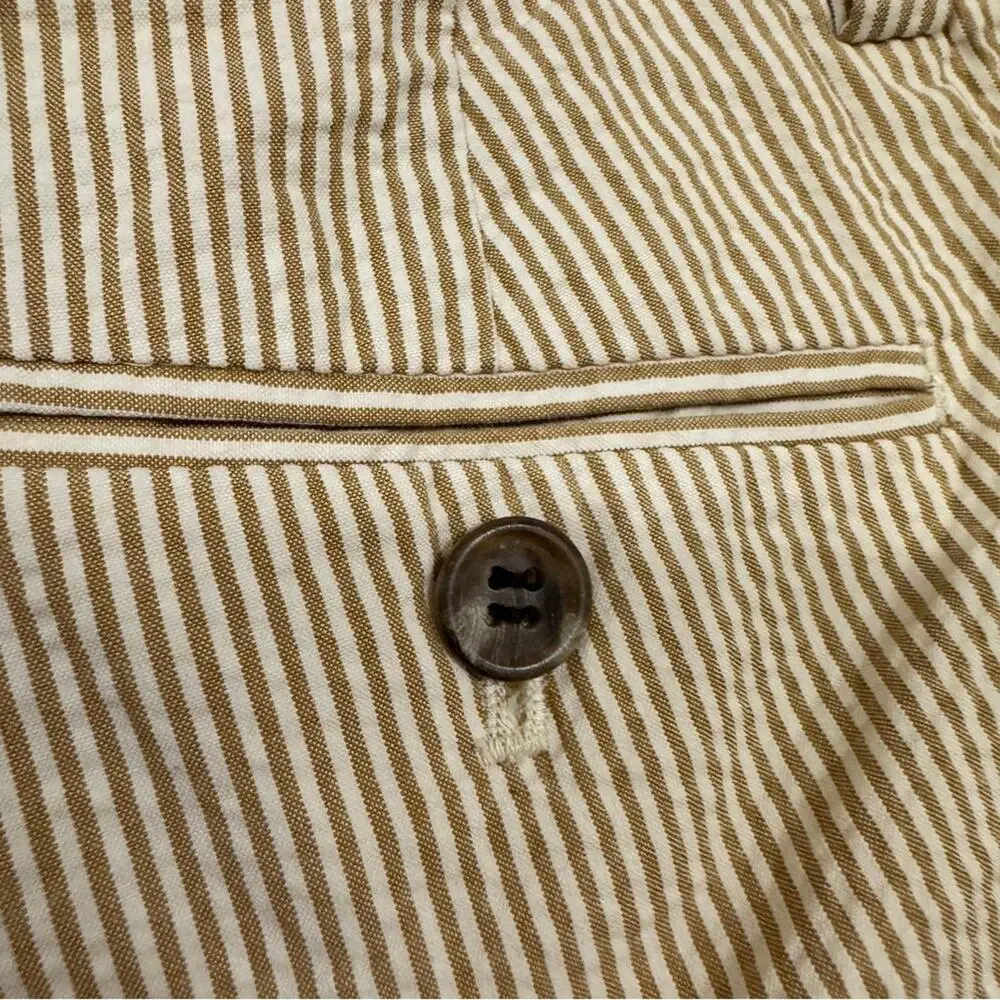 J Crew Tan White Stripe Seersucker Cropped Trouser Pants Womens 0 Beach Nautical